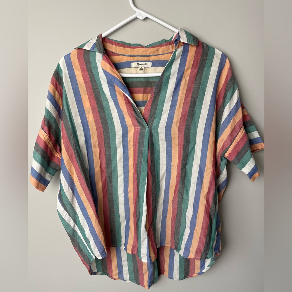 Madewell Courier Button Back Shirt In Festival Stripe Rainbow Sz S Cotton.